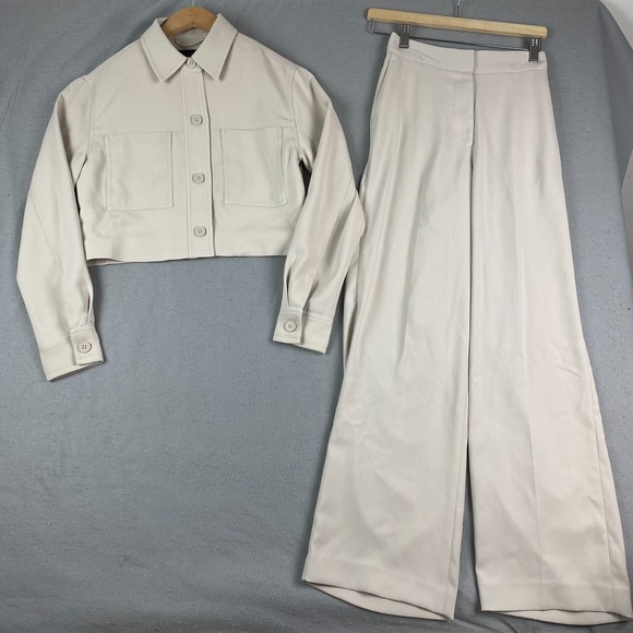 Quince Jackets & Blazers - Quince Womens stretch Crepe Set Cropped Jacket XS wide leg pants 2